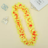 Lush Hawaiian Headpiece,Hawaiian Flower Leis Jumbo Necklace Bracelets Headband Set With Leaf For Hawaiian Luau Party Decoration Supplies (With Green Leaves) (Yellow Set)
