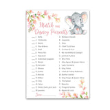 Girl Baby Shower Game — Cartoon Parent Match Baby Shower Game — Pack Of 25 — Floral Pink Elephant Baby Shower Game, Match Famous Cartoon Parents Fun Shower Activity, Star Kids Match Game G530-Dpm