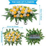 Cemetery Headstone Flower Saddle,Artificial Cemetery Flower Saddles For Graves,Artificial Rose Cemetery Memorial Flowers For Outdoor Tombstone Headstone Decorations (Yellow)