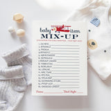 Airplane Baby Shower Games For Boys - Word Scramble Activity - Fun Gender Neutral Baby Shower Game For Guests - Adventure Theme In Red And Blue - 25 Cards, 4X6