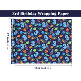 3Rd Birthday Wrapping Paper - Mini Roll - 17 Inch X 16.5 Feet - 3Rd Birthday And Rocket Space Wrapping Paper Perfect For Boys Kids Girls, Baby Shower