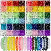 1200 Piece Glass Bead Jewelry Making Kit 24 Color 8mm Crystal Round Beads for DIY Bracelets Necklaces Earrings Crafts