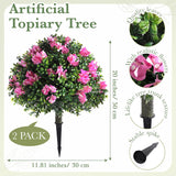 Set Of 2 Artificial Bougainvillea Flowers Boxwood Topiary Ball Tree 18 Inch Faux Bush Outdoor Plants With Ground Spike, Uv Resistant Fake Shrubs For Garden, Yard, Porch, Patio Decor(Pink)