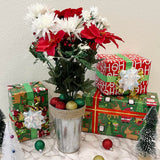 14 Stems Artificial Poinsettia Bouquet Fake Christmas Flowers, Faux Velvet Poinsettia Carnation For Christmas Home Decor, Holiday Bush, Indoor Floral, Cemetery Flowers - White/Red