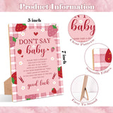 Strawberry Don'T Say Baby Clothespin Game, Pack Of 1 Wooden Tabletop Sign With Stand And 50 Mini Natural Clothespins, Berry Baby Shower Game, Gender Reveal Party Decorations - Qx16