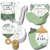 Big Dot of Happiness Boho Botanical Baby Shower Game Pack, 4 Unique Games, 10 Double-Sided Cards Each - Quiz, Facts, Purse Search, Wishes, Quality Design