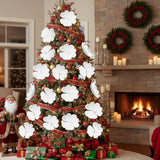 10 Pcs Large 10 Inch Artificial Velvet Poinsettia Christmas Flowers Poinsettia Christmas Decor Artificial Magnolia Flower Ornament With Stem For Xmas Tree Wreath Holiday Wedding Party(White)