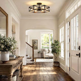 19.7 Inch Hexagon Farmhouse Ceiling Light Black Semi Flush Mount Fixture