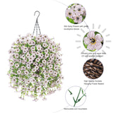 Artificial Hanging Flowers Basket For Outdoor, Fake Flowers Faux Plants Look Real For Yard Gardens Porch Patio Home (White)