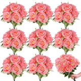 8 Bunches 17.3" Artificial Silk Flowers, Fake Roses Flower Bouquet 56 Heads Whit Artificial Roses Bulk With Stems For Bridal Wedding Home Mother'S Day Decor (Pink)