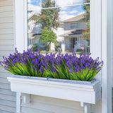 16 Bundles Artificial Monkey Grass Outdoor Fake Flowers Uv Resistant Lavender Plastic Plants Outside Hanging Planter Home Garden Décor (16, Purple)