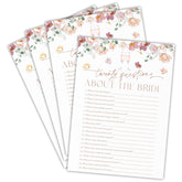 Twenty Questions About The Bride Bridal Shower Game - Floral & Champagne - 30 Pcs Watercolor Double-Sided Fill-In Wedding Game Cards For Newlyweds, Engagement Party Activities & Decorations -C08