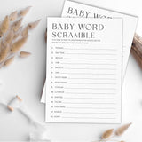Baby Word Scramble Game Kits For Baby Shower - Minimalism Pearl White - 30 Fill In The Blank Game Cards With 1 Answer Card Each Set, Gender Reveal, Gender Neutral Party Supplies - A07
