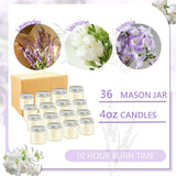 36 Pcs 4Oz Mini Mason Jar Candles Small Scented Candles Bulk Aromatherapy Ideal Souvenir Favors For Wedding Birthday Party (Freesia, Lavender, Jasmine, Silver)