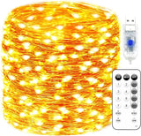 66FT USB Plug In Fairy Lights 200 LED Warm White Copper Wire String Lights with Remote Timer 8 Modes for Bedroom Decor