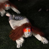 Halloween Animatronics Doll Decorations, Animated Crawling Zombie Doll Decor with Sound Activated, Scary Skull Head, Lighted Eyes, Creepy Sound, Haunted House Horror Props for Outdoor Yard Graveyard