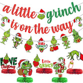 Green Monster Christmas Baby Shower Decorations With Banner Centerpieces Garland For Whoville Gender Reveal Party Supplies