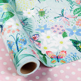 Reversible Butterfly And Floral Design Wrapping Paper Roll - Pink And White Polka Dot Design On The Other Side, Suitable For Valentine'S Day, Birthday, Mother'S Day, Wedding, Baby Shower