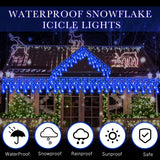 Christmas Snowflake Icicle Lights, 33 Ft Outdoor Snowflake Lights With Remote 8 Mode Waterproof 380 Leds 76 Drops For Cu