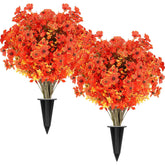 16 Bundles Artificial Flowers For Outdoors, Indoor Fake Plants With Ground Spike For Door Yard Porch Patio Garden Office Table Kitchen Planter Pot Vase Flowerpot Decorations Orange (E)