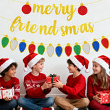 Merry Friendsmas Banner,Glitter Pre-Strung Gold Friends Themed Christmas Party Banner Garland For Friendsmas Christmas Party Decorations,Xmas Winter Holiday Decor,Indoor,Office,Fireplace,Wall