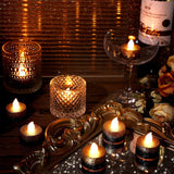 24 Pcs Flameless Led Tea Lights Gold Black Glitter Flickering Fake Led Candles Tealights Battery Operated Romantic Anniversary Decorations Winter Decor For Valentines Wedding Christmas Party