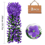 Fake Plants Violet Hanging Plants Artificial Flowers For Outdoors, 2 Pcs Large Bushy Silk Faux Flowers, Look Real Trailing Vines Uv Resistant Plants For Outdoor Planters Home Porch Patio (2 Purple)