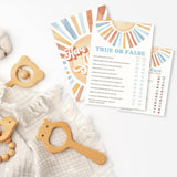 Sunshine Fill In Baby Shower Game Cards - Here Comes The Son - True Or False Game For Boys - Baby Announcement Gender Reveal Baby Shower Party Activities For New Parents To Be - A09
