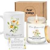 New Beginnings Gifts For Women - Happy New Year Gift - Daisy Mug Candle - Congratulations New Job, New Home, Divorce, Goodbye, Good Luck, Graduation, Leaving Job, Going Away Gifts For Coworkers Women