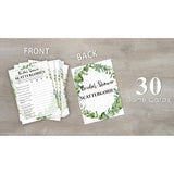 Bridal Shower Game Cards, Bridal Shower Game, Tropical Jungle Theme Engagement Party Cards For Wedding, Set Of 30 Cards(Leaf005)