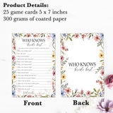 Who Knows The Bride Best, Wildflowers Bridal Shower Games Cards, 30 Guests Elegant Wedding Activity For Bachelorette Engagement Party Decorations Favors- A07