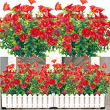 Artificial Flowers For Outdoors,8 Bundles Uv Resistant Fake Flowers Outside Faux Plastic Flowers For Outdoor Garden,Porch,Patio Décor(Red)