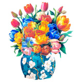 Tulip Vase Big Pop Up 13 Inch Paper Flower Bouquet Greeting Cards With Blank Note & Envelope, Ideal Gift For Celebrating Love, Holiday, Birthday, Anniversary, Mother'S Day, Valentine'S Day