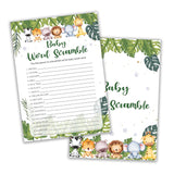 Safari Animals Baby Shower Games Cards, Baby Word Scramble Game Cards For New Parents Babyshower Activity, Wildlife Gender Reveal Party Games For Decorations Favors Supplies, Set Of 25-04