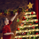 Gold Christmas Tree Decorations Ribbon Lights, 64Ft 200 Led String Lights, Battery-Powered Copper Wire Ribbon Lights For