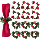 12Pcs Christmas Napkin Rings Xmas Napkin Holders Wooden Napkin Buckles Pine Needle Wreath Holly Berry Napkin Buckles Wooden Tableware Supplies For Banquet Party Table Decoration?Wreath?