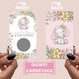 Pink Elephant Baby Shower Scratch-Off Game Cards For Girls - 30 Fun Guest Activities With Prizes
