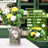 St. Patrick'S Day Flower With Vase Shamrock Centerpiece Table Decorations Artificial Carnation Clover Branches Picks Green Floral Arrangements Stems For Farmhouse Home Indoor Office Decor
