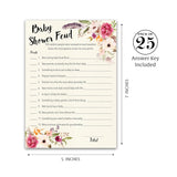 Boho Baby Shower Feud Game — Pack Of 25 — Fun Shower Family Feud Games, Girl Bohemian Pink Floral Baby Shower Activity, Rustic Chic Games G400-Bsf