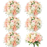 Artificial Flowers Artificial Peonies Silk Flowers Faux Peony Fake Peony Silk Hydrangea Bouquet For Wedding Table Centerpiece Floral Vase Decor(White,Pink,6 Bundles)