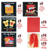 Valentines Scratch Off Cards | 36 Cards, 4 Designs Valentines Set | 5” X 5” Pre Designed Friendship Exchange Cards | Classroom Party Valentines Gifts | Envelopes, Strings, Sticks Included