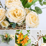 Artificial Flower Arrangement In Woven Basket With Heart Design, Wooden Woven Basket Mixed White Roses And Yellow Orchidsfor Home Decoration Dining Table Centerpiece