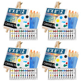 104Pcs Acrylic Paint Canvas Set, Acrylic Painting Kit With 4 Set Of 12 Colors Acrylics Paint,Paint Brushes,Canvas, Wooden Easels, Art Plates, Art Painting Supplies For Kids Adults Beginners