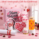 8 Pcs Gifts Set For Women Happy Gift Basket Includes 17Oz Coffee Glass With Lid Straw Scented Candle Bracelet Hairband Socks Earrings Card Box (Valentines Day)