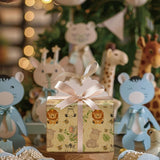 Kraft Baby Shower Wrapping Paper For Kids - Safari Animals Gift Wrap With Lion, Elephant, Zebra, Hippo And Bee Design For Birthday Baby Shower - 28×40 Inches, 4 Folded Jumbo Sheets