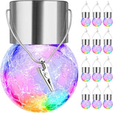 12 Pack Hanging Solar Cracked Glass Globe Lights Multicolor Waterproof Garden Tree Decor