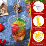 100 Pcs 12Oz Christmas Cups Disposable Plastic Cups Santa Christmas Tree Wreath Clear Drinking Cup Drinkware Party Decorations Party Supply For Beer Beverage Snacks Ice Cream