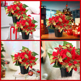 4 Pack Mini Artificial Poinsettias In Pots 9 Inch Faux Red Glitter Poinsettias Plants Tabletop Christmas Centerpieces For Home Office Table Indoor Xmas Holiday Indoor(Plastic,Black)