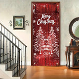Merry Christmas Door Cover Banner 35X71 Inch Winter Holiday Red Wood Wall Backdrop Snowflake Tree Door Cover Seasonal Front Porch Hanging Welcome Sign For Xmas Decorations