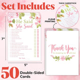 He Said She Said Bridal Shower Game - 50 Pcs Him Or Her Wedding Shower Game For 50 Guests, Engagement Party Games For Floral Bridal Showers Decorations